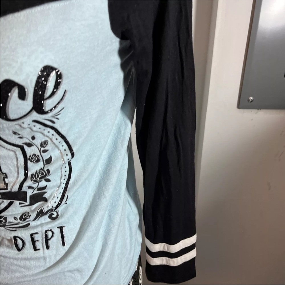 Justice Long Sleeve Shirt Logo #4 Baby Blue Black White Size 12 - Picture 3 of 4